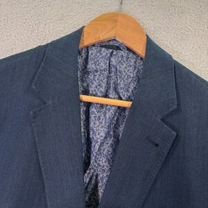 Kroon Blazer Jacket Mens 40L Navy Herringbone Linen Silk Blend Preppy‎ Casual